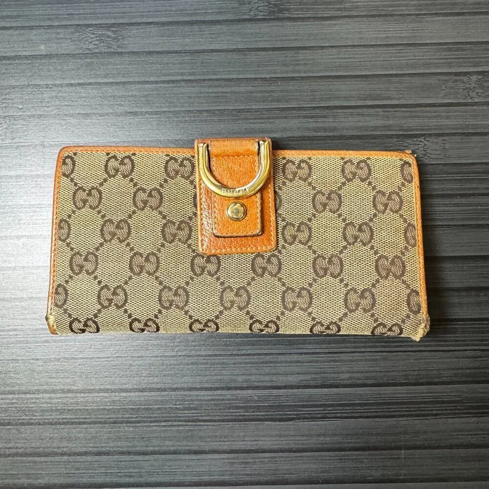 GUCCI GG Abbey Canvas Leather Bifold Long Wallet Authentic|Used - Picture 1 of 9